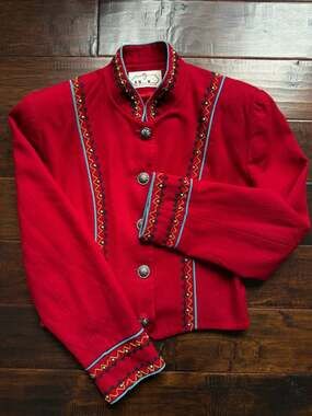 Vintage Scully by Marsha Wright Red Wool Western Folk Blazer Jacket